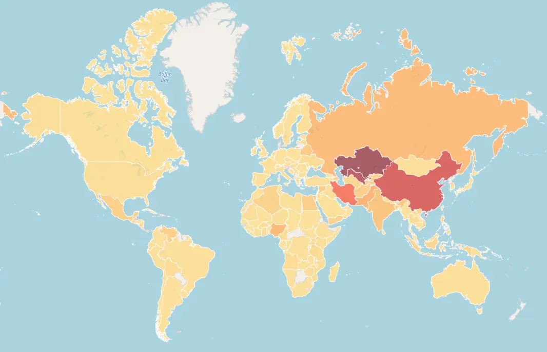 Phorpiex infections over the world (Source - Bitsight)