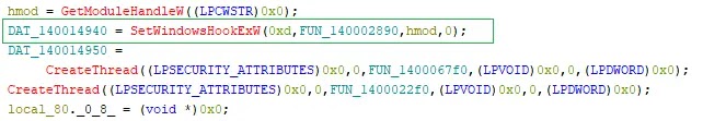 Keyboard Hook Using SetWindowsHookExW (Source - K7 Security Labs)