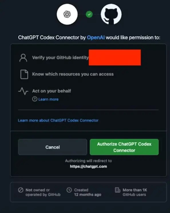 Authorizing ChatGPT Codex Connector on the GitHub application( source : beyondtrust)