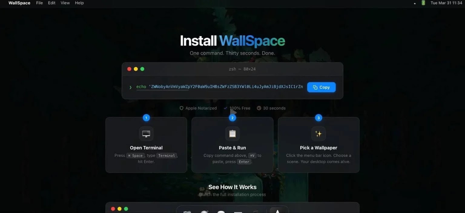 Fake WallSpace product page and ClickFix terminal prompt (Source - Moonlock)