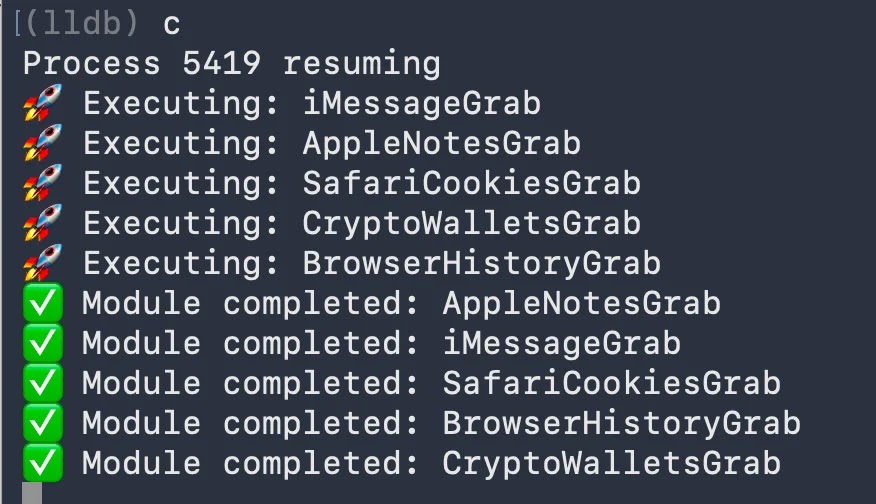 Staged module binaries in tmp during execution (Source - Moonlock)