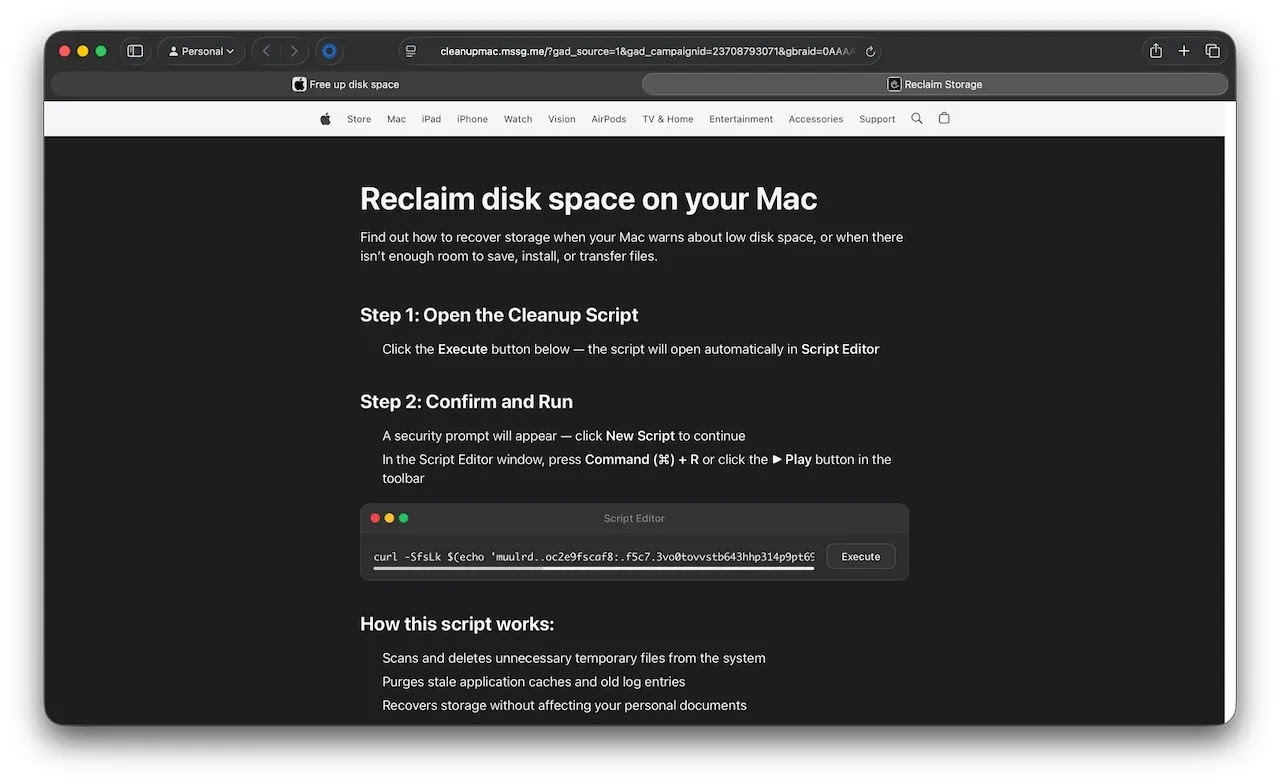 Fake Apple-themed webpage (Source - Jamf)