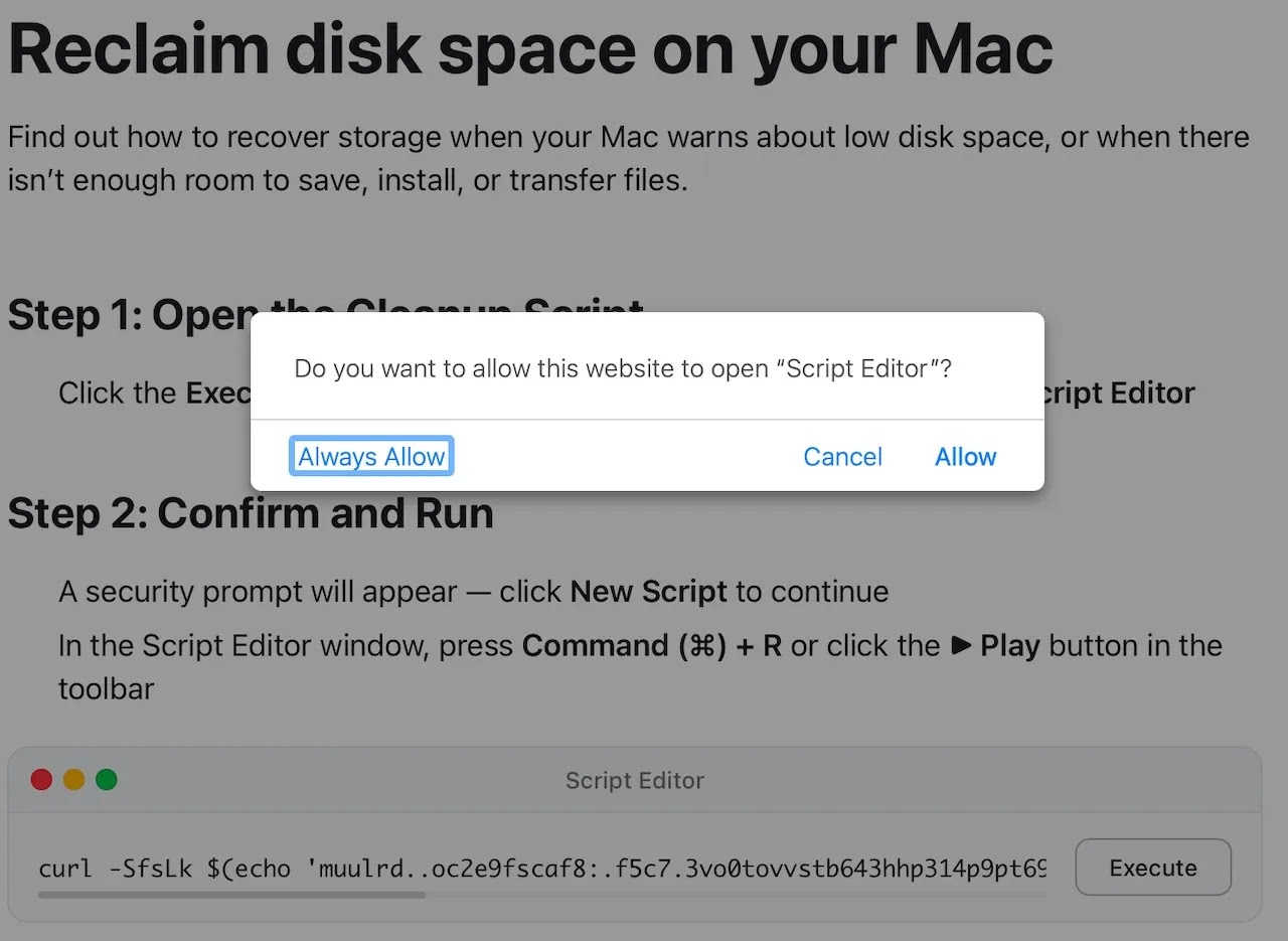 Prompt to open Script Editor (Source - Jamf)