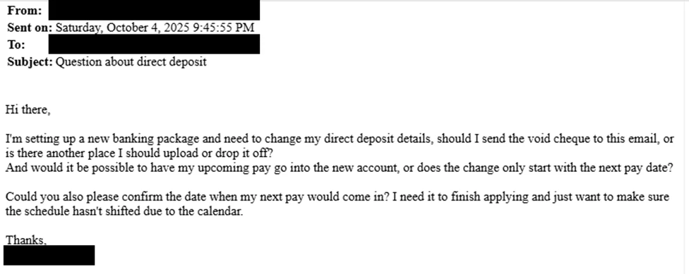 Example Storm-2755 direct deposit email (Source - Microsoft)