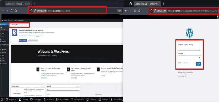 WordPress Dashboard showing successful login (Source - Cyfirma)
