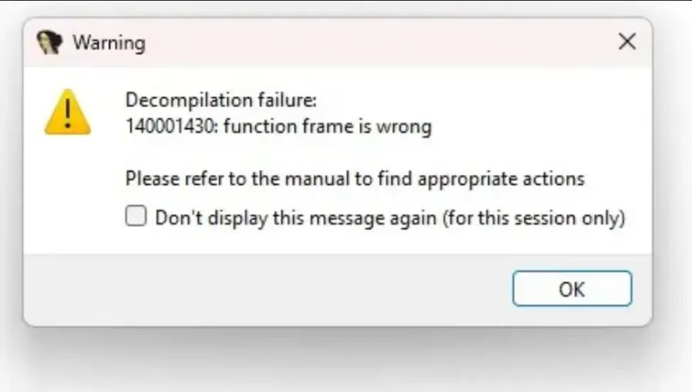 Decompilation failure in DriverEntry(source :core-jmp)