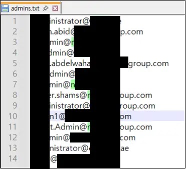 Administrator account list associated with a targeted organization (Source - Oasis)