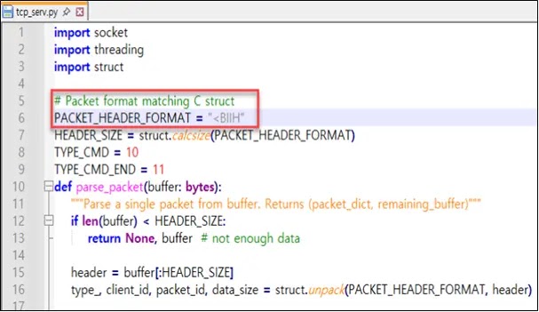 TCP-based C2 controller 'tcp_serv[.]py' using a custom BIIH header structure (Source - Oasis)