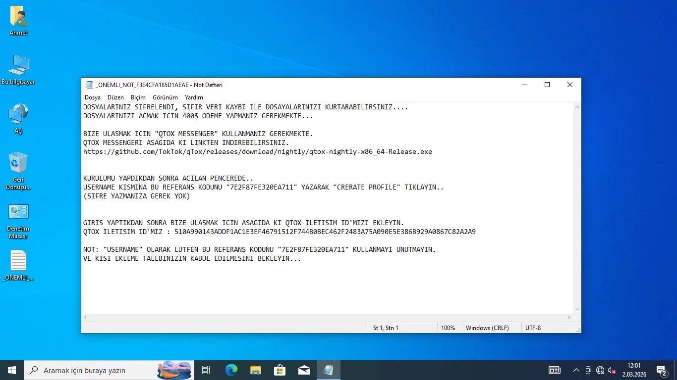 Ransom note left by the malware (Source - Acronis)