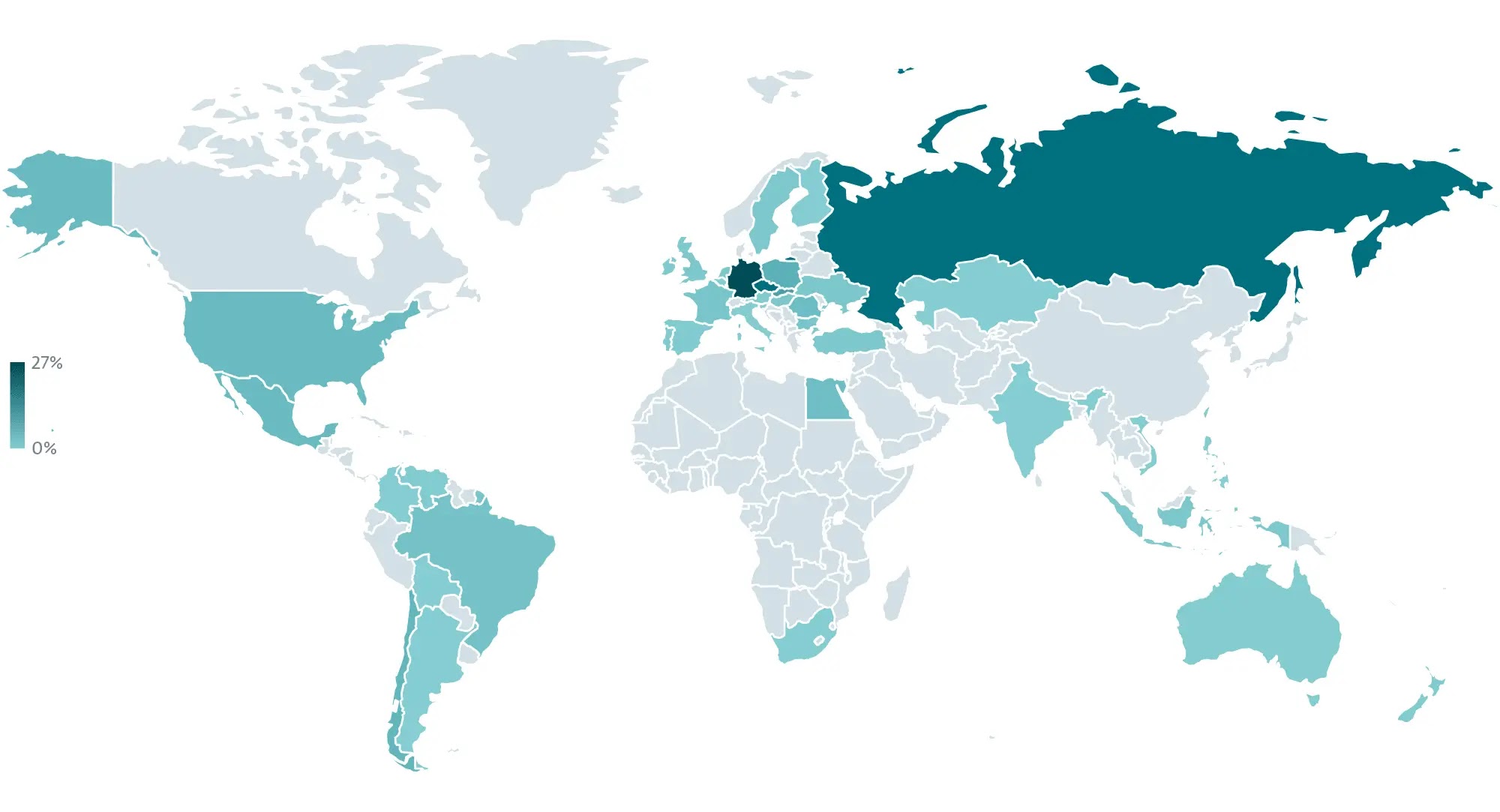 Geographical distribution of NGate attacks from January 2025 to February 2026 (Source - Welivesecurity)