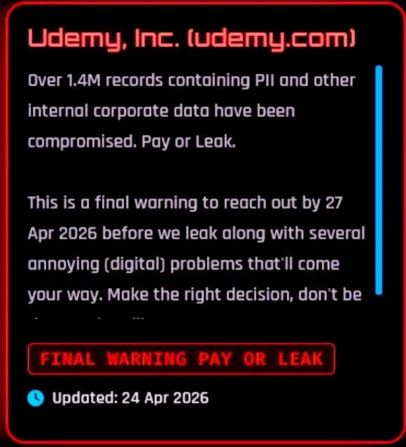 Shinyhunters Udemy Data Breach Claim