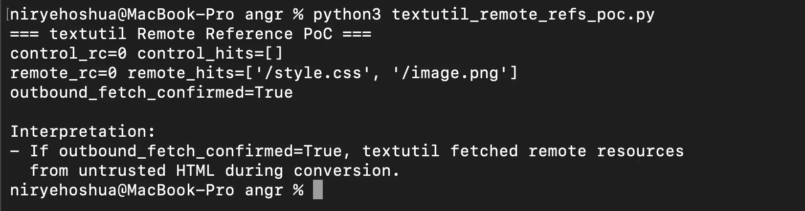Differential textutil Test - Control vs Remote HTML Input (Source - Cipher Security Labs)