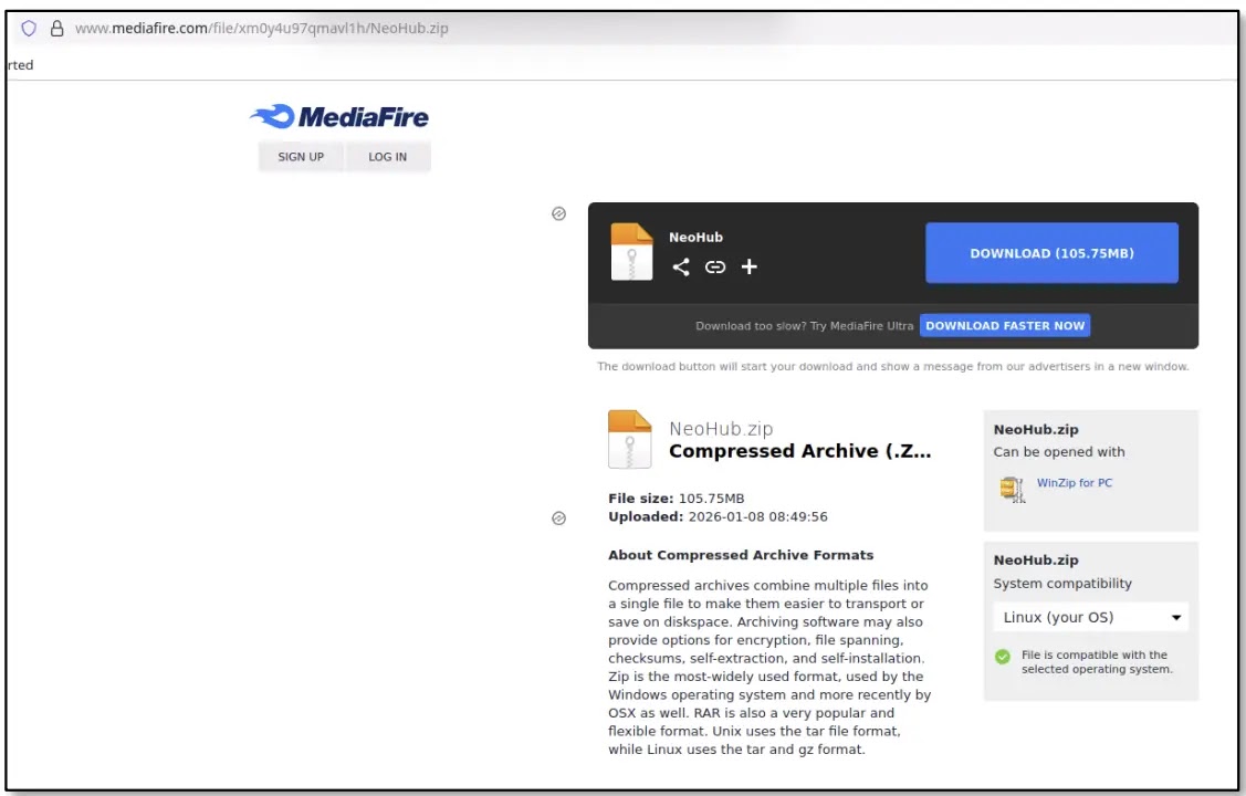 Malicious Archive Found on Mediafire (Source - Intrinsec)