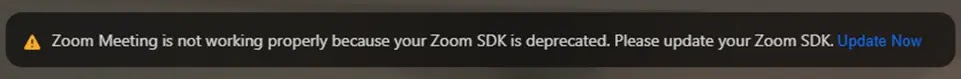Zoom-branded fake meeting interface with 'SDK deprecated' overlay (Source - Arctic Wolf)