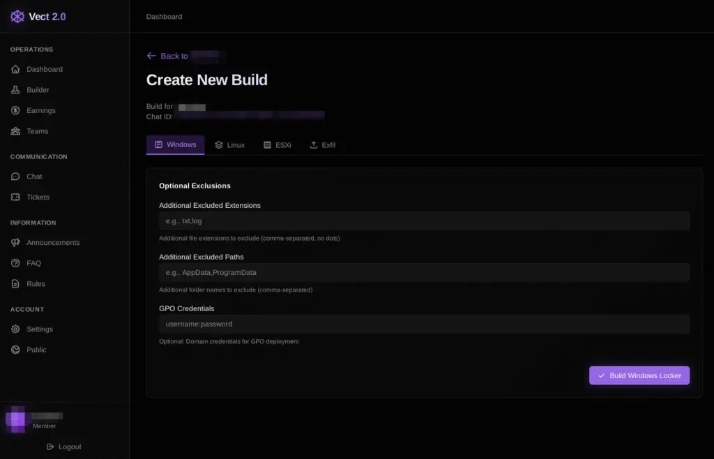 VECT builder panel (Source - Check Point)