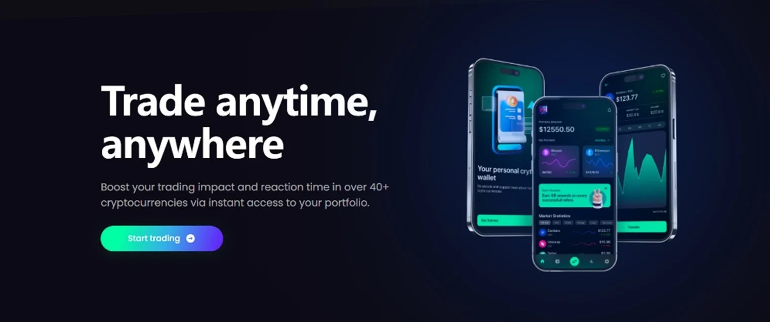 Crypto‑trading promotional interface styled with mobile dashboards (Source - LevelBlue)