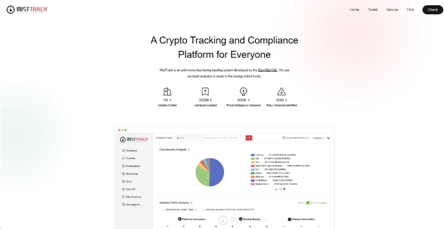 Compliance‑themed dashboard displaying address entries, risk categories, and an investigation panel (Source - LevelBlue)