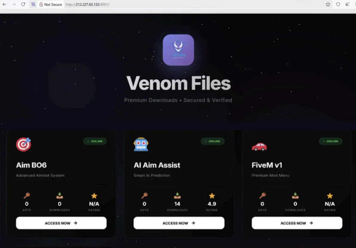 Venom Files cheat download panel (Source - LeverBlue)