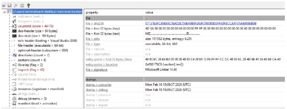 Sample overview of PEStudio (Source - LeverBlue)