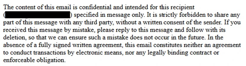 Fake confidentiality message (Source - Microsoft)