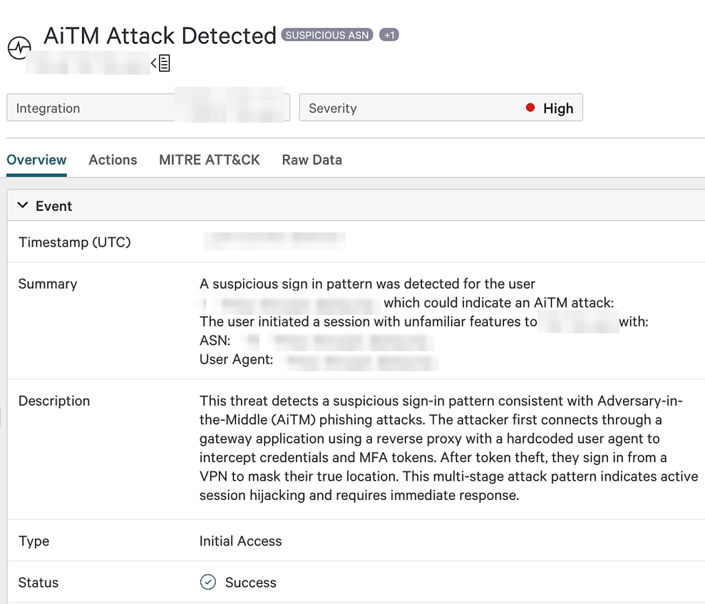  This Falcon Shield detection details a suspicious sign-in pattern consistent with AiTM phishing attacks (Source: Crowdstrike)