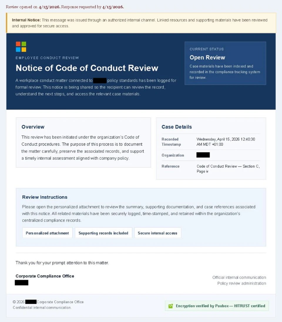 Sample phishing email (Source - Microsoft)
