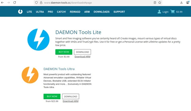 Daemon Tools Lite Download page