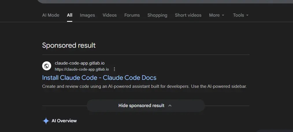 A sponsored result appeared at the top of Google search results (Source - Trend Micro)