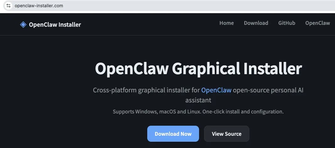 Fake OpenClaw Graphical Installer Page (Source - Netskope)
