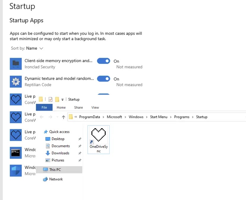 Screenshot showing the OneDriveSync startup link (Source - Netskope)