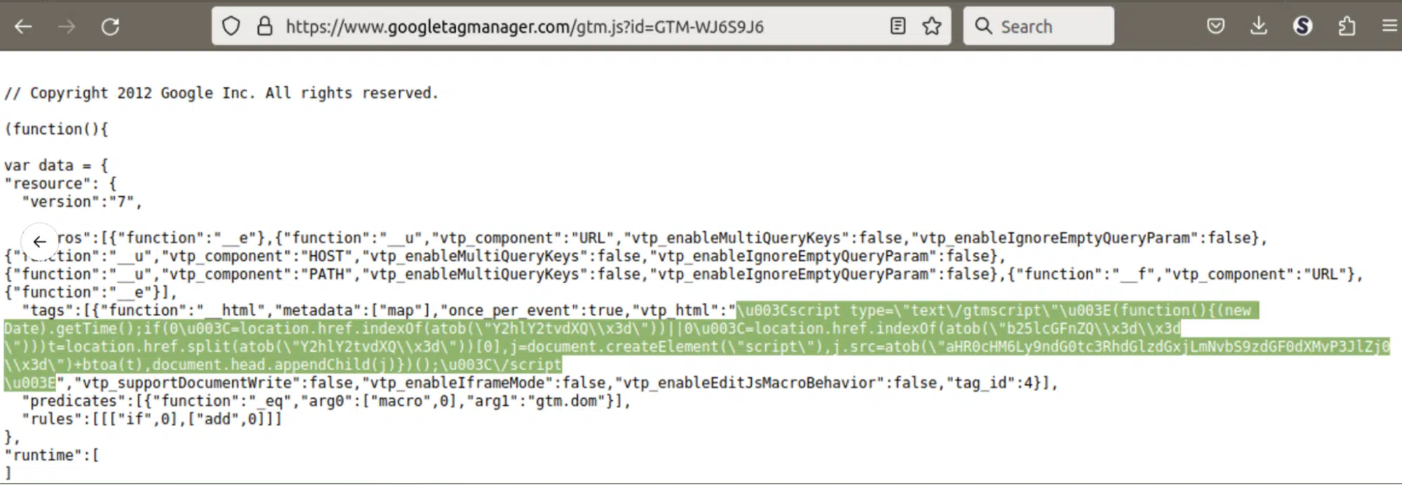 Malicious script (Source - Sucuri)