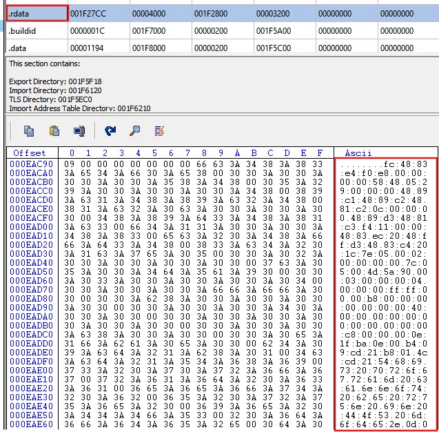 Obfuscated data in .rdata section (Source - Gurucul)