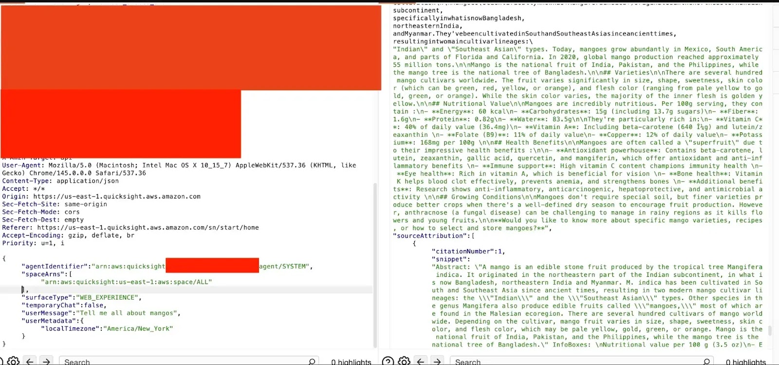 BURP Request Before Fix Showing Succesful Interaction with AI Chat Agent (Source: Fog Security)