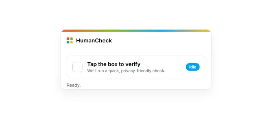 The HumanCheck CAPTCHA widget presented to the victim after passing Layer 2 anti-analysis checks (Source - eSentire)