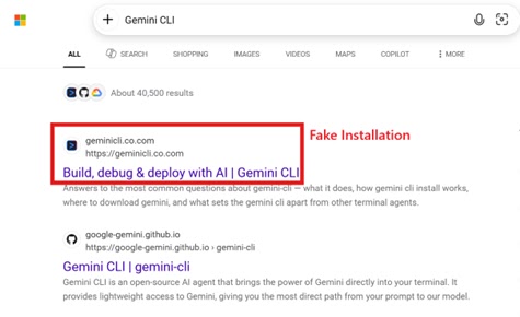 Impersonation of Gemini CLI installation page (Source - EclecticIQ)