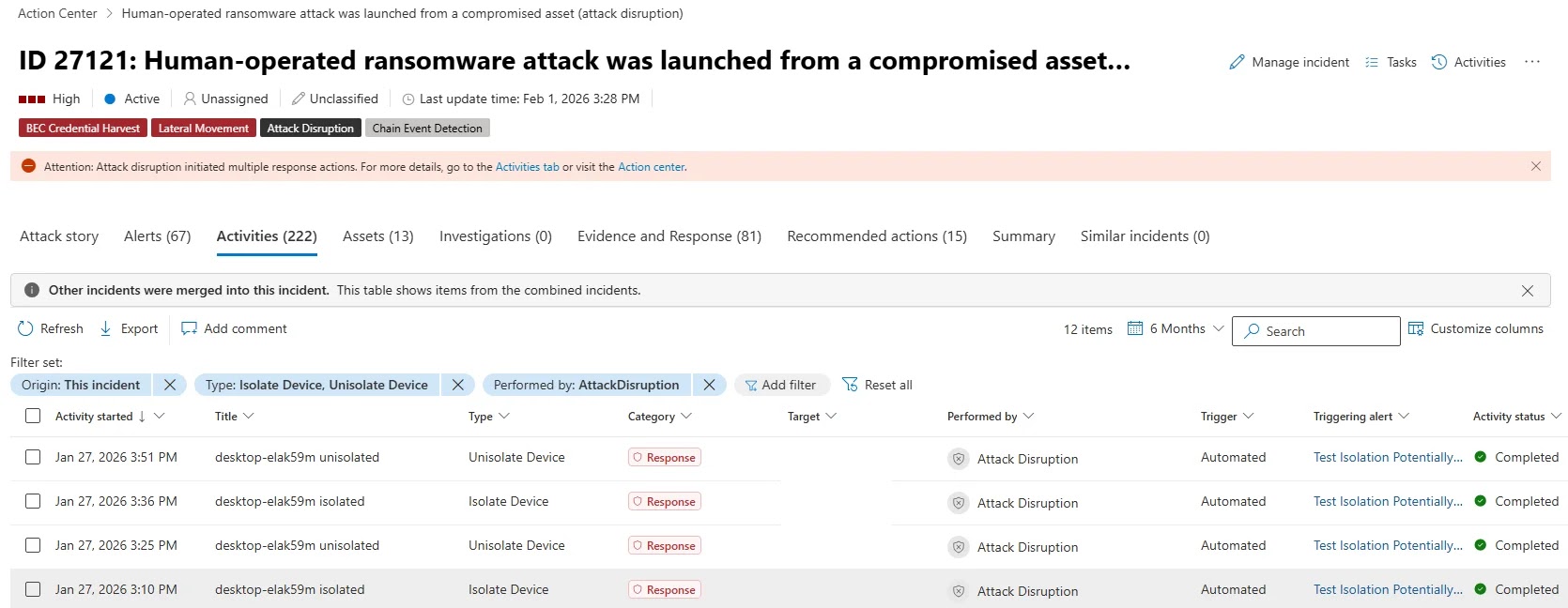 Isolation based on Ransomware Attack