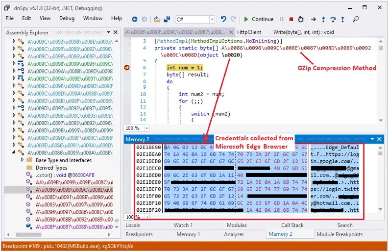 Displaying the sensitive data collected from the Microsoft Edge browser (Source - Fortinet)