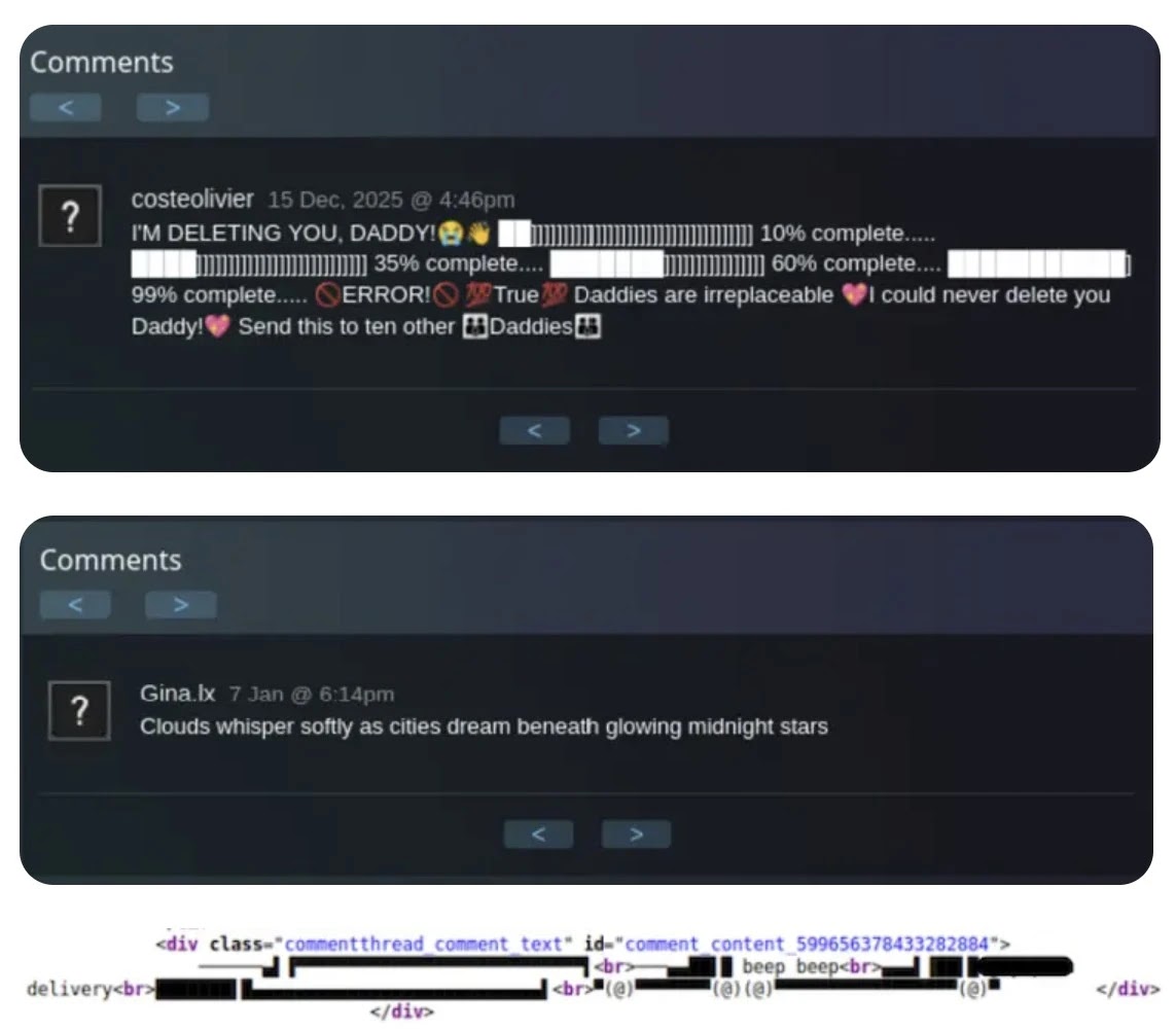Example of Steam commentthread_comment_text content (Source - GoDaddy)