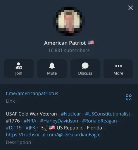 The “American Patriot” Telegram profile (Source - Trend Micro)