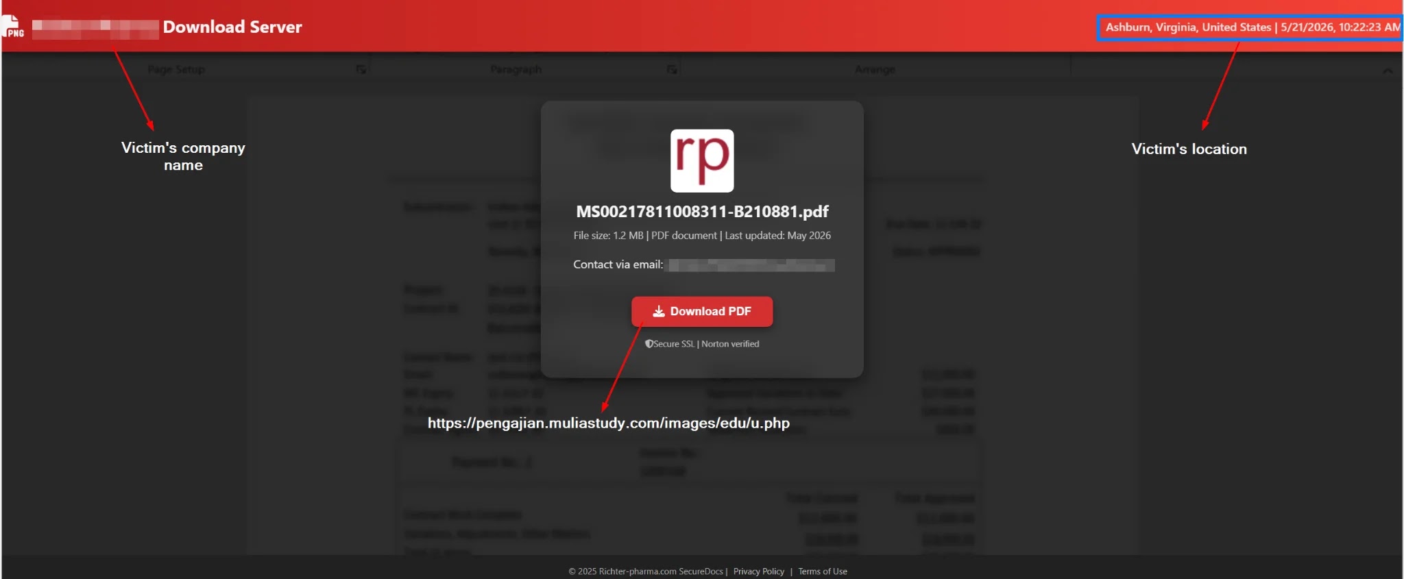 Malicious HTML attachment (Source - Huntress)