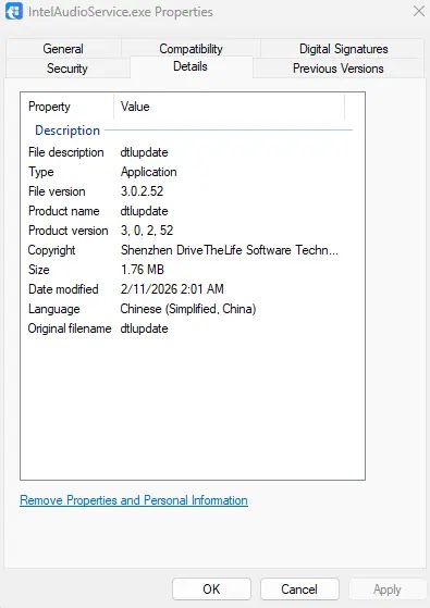 IntelAudioService.exe file info (Source - Welivesecurity)